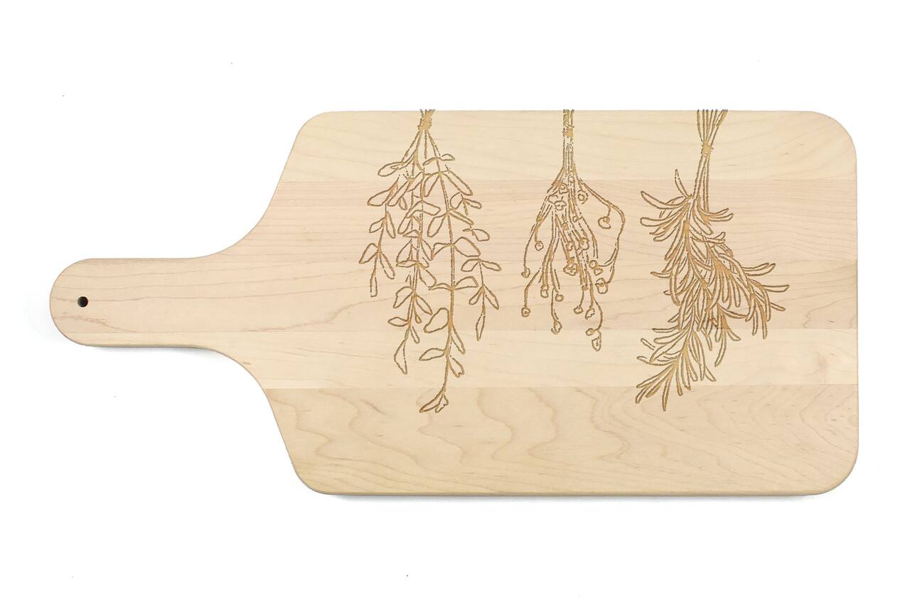 Dried Herbs 17" x 8" Maple Paddle Cutting Board